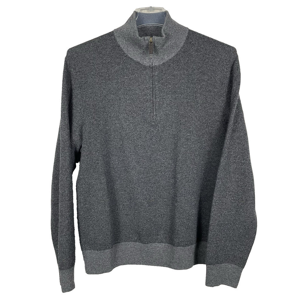Polo Ralph Lauren 1/4 Zip Sweater Mens Large Gray Wool Very Soft Preppy Casual